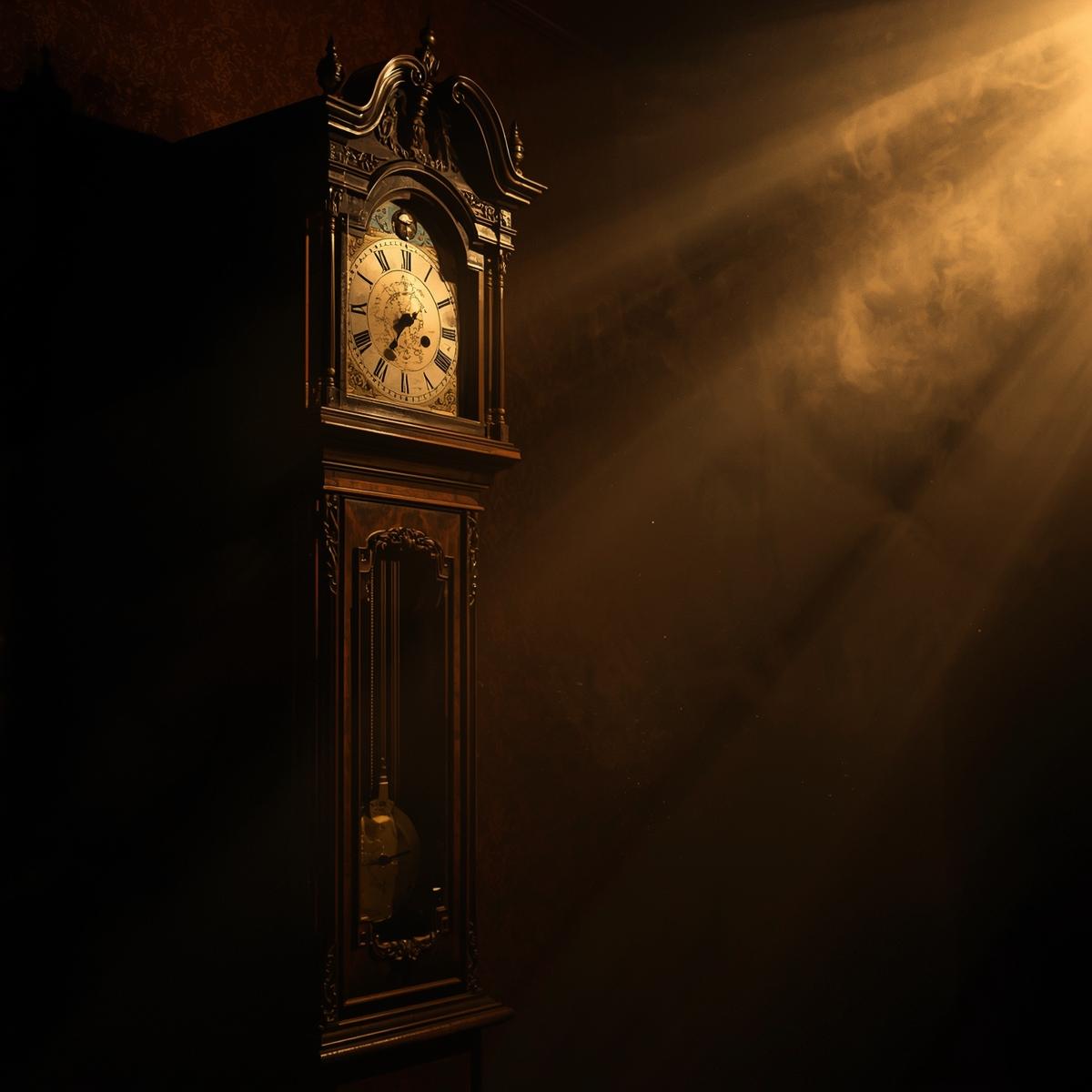 Grandfather clock in sunlight