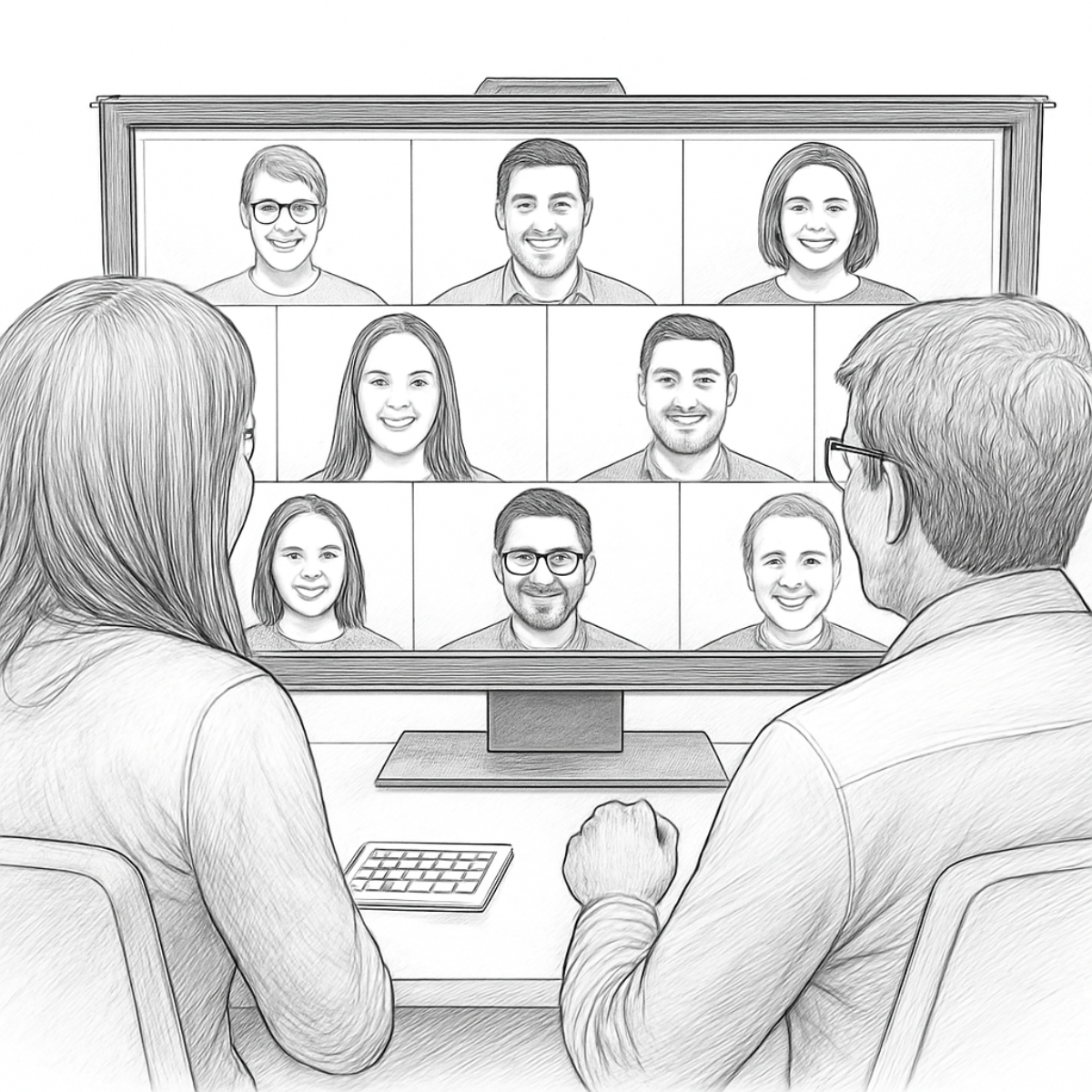 Pencil sketch of online group